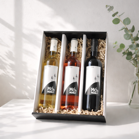 Weingeschenk „Emporda Bodega Oliveda“ – 3er Set in schwarzer Geschenkbox
